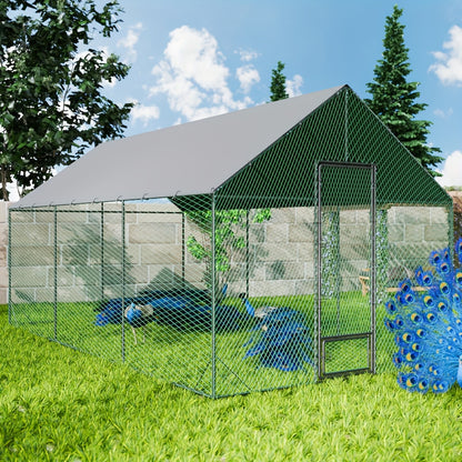 Buitenren met Kippenhok – Kippenren – Konijnenhok – Vogelren – Dierenren – Gegalvaniseerd Staal – UV- en Waterbestendig Zonnescherm – Variant L