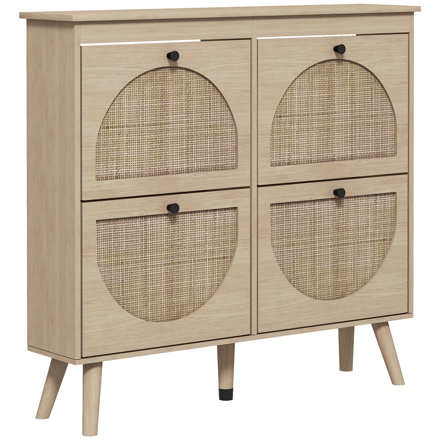 Schoenenkast – Schoenenrek – Schoenopberger – Schoenmeubel – Schoenentoren – Bohemian Stijl – 4 Compartimenten Voor 20 Paar Schoenen – Verstelbare Planken – Naturel Hout