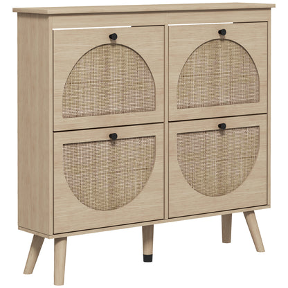 Schoenenkast – Schoenenrek – Schoenopberger – Schoenmeubel – Schoenentoren – Bohemian Stijl – 4 Compartimenten Voor 20 Paar Schoenen – Verstelbare Planken – Naturel Hout