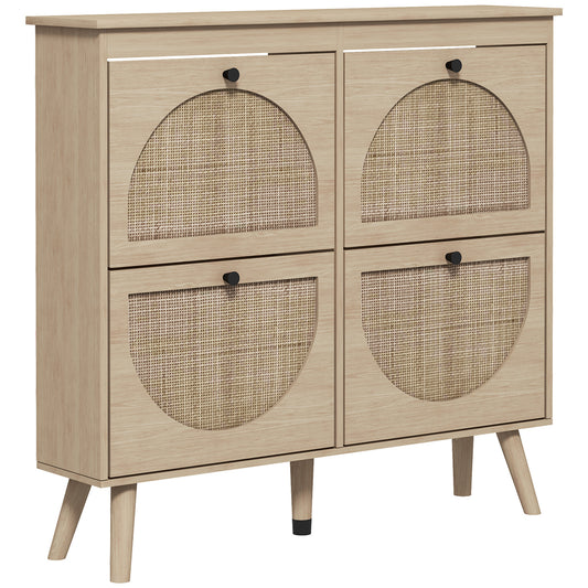 Schoenenkast – Schoenenrek – Schoenopberger – Schoenmeubel – Schoenentoren – Bohemian Stijl – 4 Compartimenten Voor 20 Paar Schoenen – Verstelbare Planken – Naturel Hout