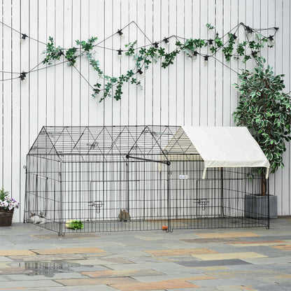 Hek Voor Kleine Huisdieren – Ren Voor Konijnen – Dierenren – Buitenren – Veiligheidsren – Gegalvaniseerd Metalen Frame – Inclusief 4 Grondankers – 220x103x103 cm – Zwart/Beige