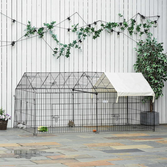 Dierenren Konijnenren Buitenren Kippenren Kattenren – Zwart/Beige – Gegalvaniseerd Metaal – 220x103x103 cm – Inklapbaar – Weerbestendig