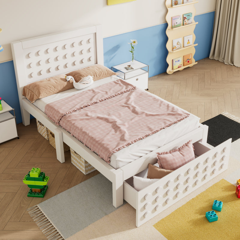 Eenpersoonsbed – Jeugdbed – Kinderbed – Bedlade – Lattenbodem – Houtlook Wit – 90x190 cm – Stevig MDF Met Opbergruimte