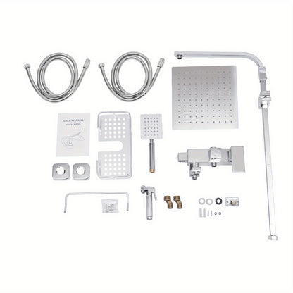 Doucheset – Douchekraan – Douchekop – Badkraan – Douchekraan Thermostatisch – Hoogwaardig Koper & RVS – Verstelbaar 73-116 cm – Wandmontage