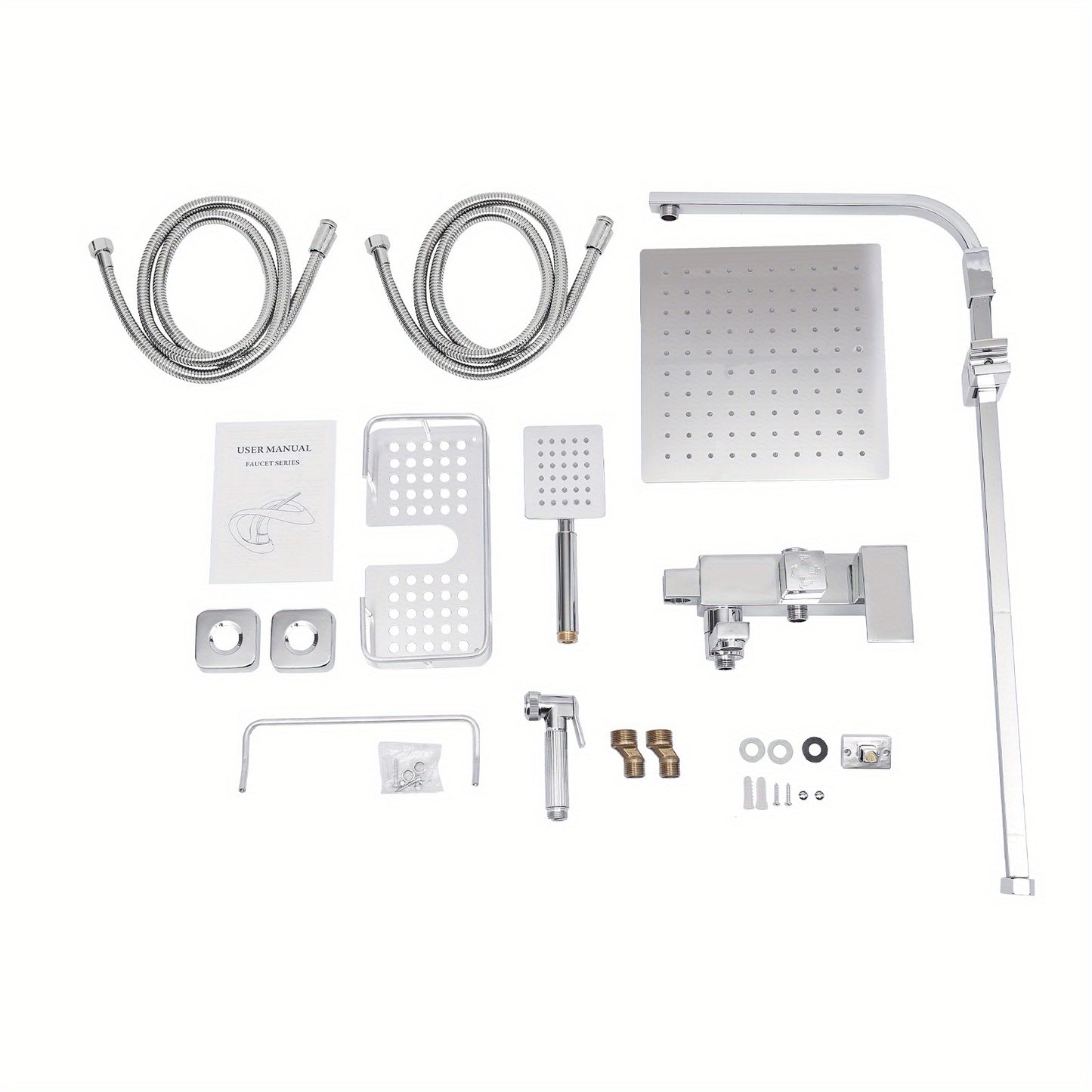 Douchekraan Set – Regendouche – Handdouche – Douchethermostaat – Doucheset Met Mandje – Verstelbare Hoogte 73-116 cm – 360° Swivel Rain Shower & Air Boost Technologie