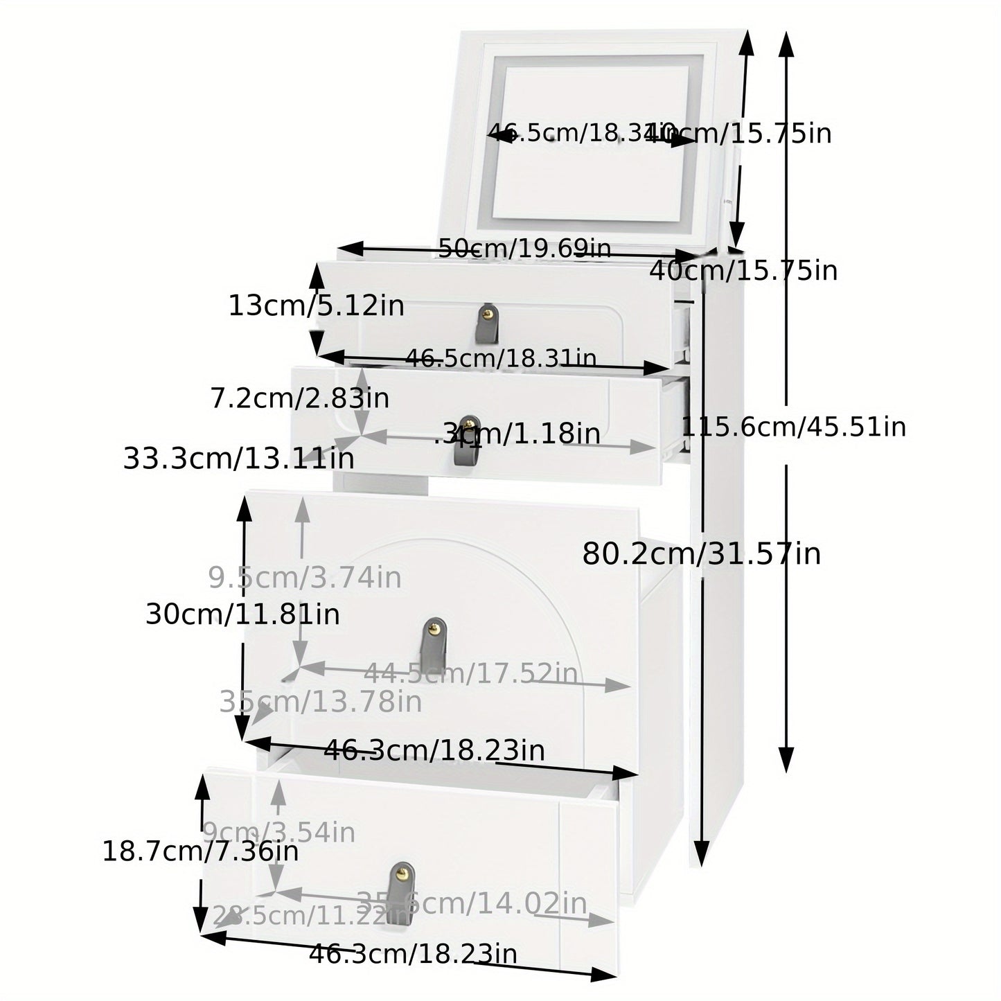 Opbergkruk – Opbergstoel – Nachtkastje – Kaptafel – Zitkruk – Wit – Bamboe – Ingebouwde Spiegel – Compact Design