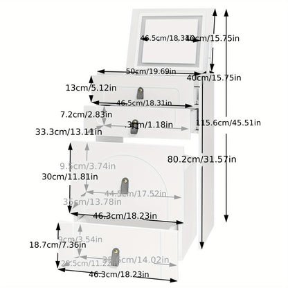 Opbergkruk – Opbergstoel – Nachtkastje – Kaptafel – Zitkruk – Wit – Bamboe – Ingebouwde Spiegel – Compact Design