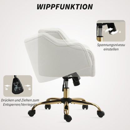 Bureaustoel – Bureaustoelen – Kantoorstoel – Office Chair – Bureaustoel – Linnen Bekleding – Verstelbare Zithoogte – Gouden Poten – Beige
