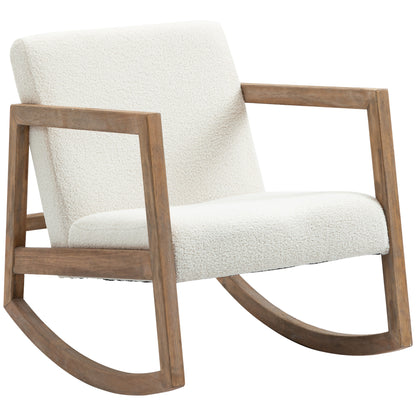 Schommelstoel – Wipstoel – Fauteuil – Relaxstoel – Lounge Stoel – Bouclé Bekleding – Houten Frame – Compact Formaat – Max. 150 kg Draagkracht