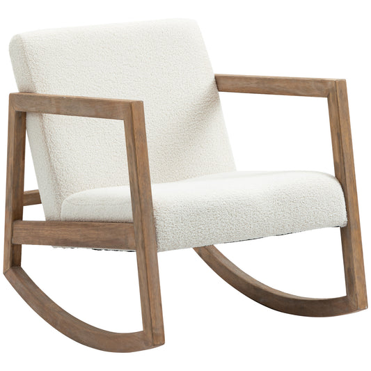 Schommelstoel – Wipstoel – Fauteuil – Relaxstoel – Lounge Stoel – Bouclé Bekleding – Houten Frame – Compact Formaat – Max. 150 kg Draagkracht