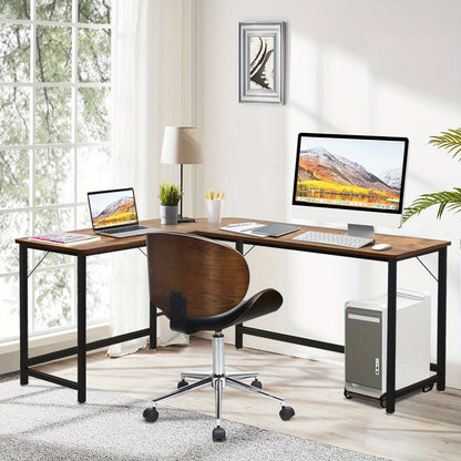 Hoekbureau – L-Vormig Bureau – Gaming Bureau – Computertafel – Werkplek Bureau – Ruim Spaanplaat Blad – Stevig IJzeren Frame – Verstelbare Voetjes – Inclusief CPU-Stand