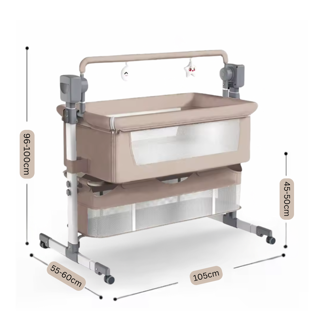 Elektrisch Babybed met Bluetooth – Schommelwieg met Matras, Wielen & Klamboe – Cradle -Wiegje – Automatisch Schommelen – Babybed 0-12 Maanden - Beige
