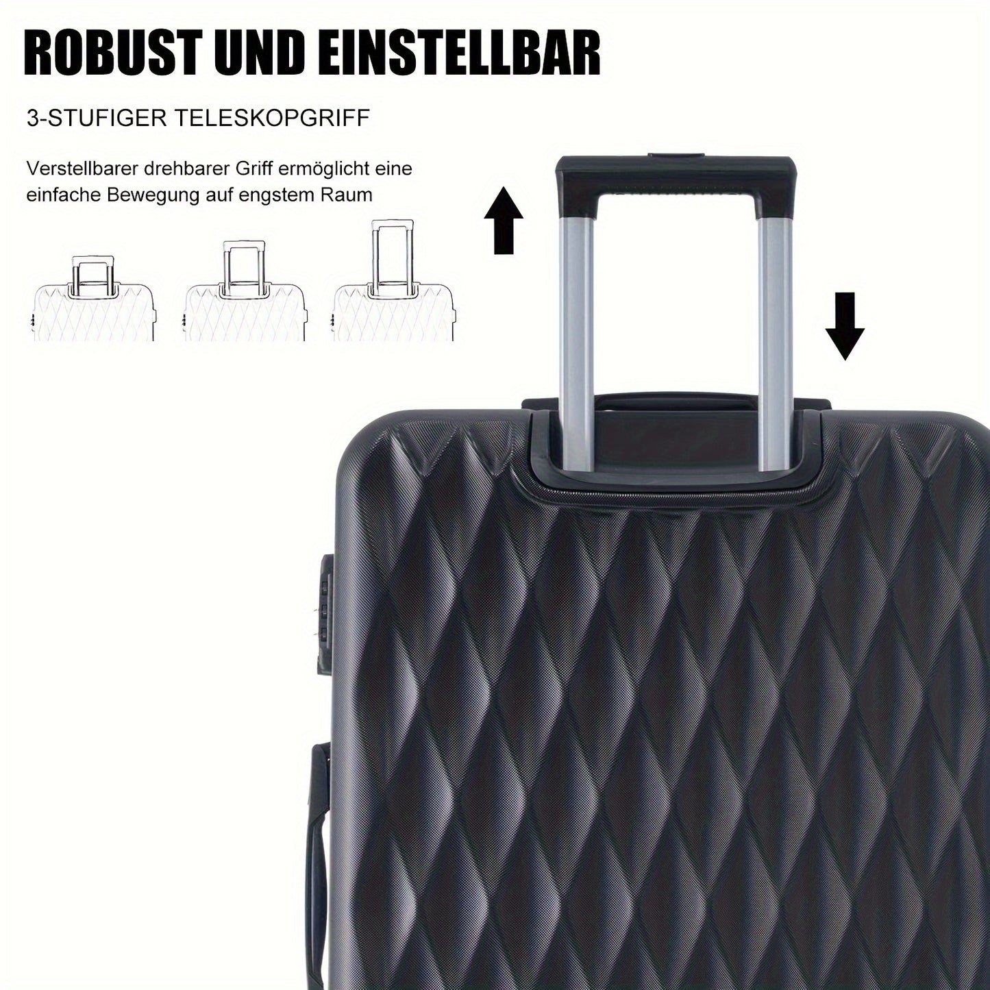 Kofferset – Reiskoffer – Bagage – Harde Koffer – Handbagage – ABS Hard Shell – TSA Cijferslot – 4 Zwenkwielen – Inclusief Cosmeticatasje – Zwart