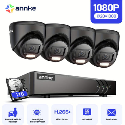 Beveiligingssysteem – Bewakingscamera Set – CCTV Systeem – Surveillance Systeem – Camerasysteem – 16-Kanaals DVR Recorder – 4x 1080P Dual Light Camera’s met Nachtzicht 20m