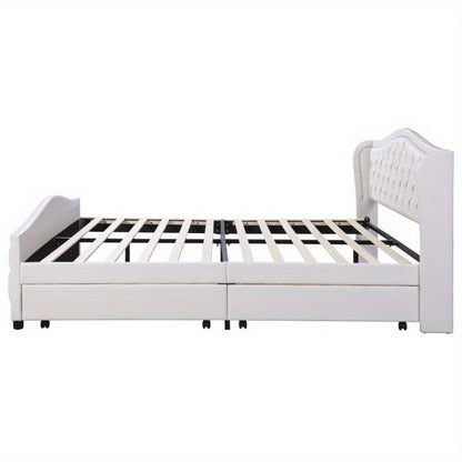 Boxspringbed – Tweepersoonsbed – Slaapbed – Stofbed – Opbergbed – 180x200 cm – Hoog Gestoffeerd Hoofdeinde – 2 Grote Opbergladen