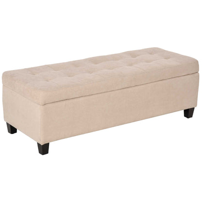 Bank – Sofa – Zitbank – Bench – Beige – Met Opbergruimte – Flanelstof Met Knoopjes – Draaggewicht 120 kg – 125 x 49 x 41,5 cm