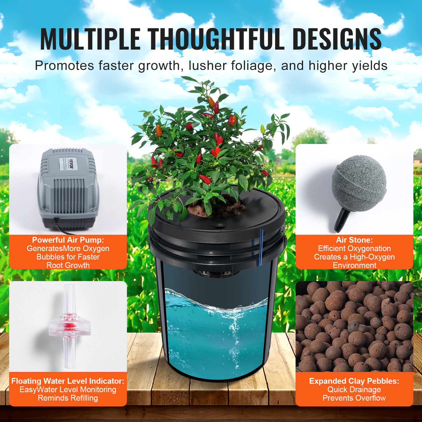 Hydroponicsysteem – Hydrocultuursysteem – Kweekset – Plantenbak – DWC Grow Kit – 20 Liter Capaciteit – Krachtige 8W Luchtpomp