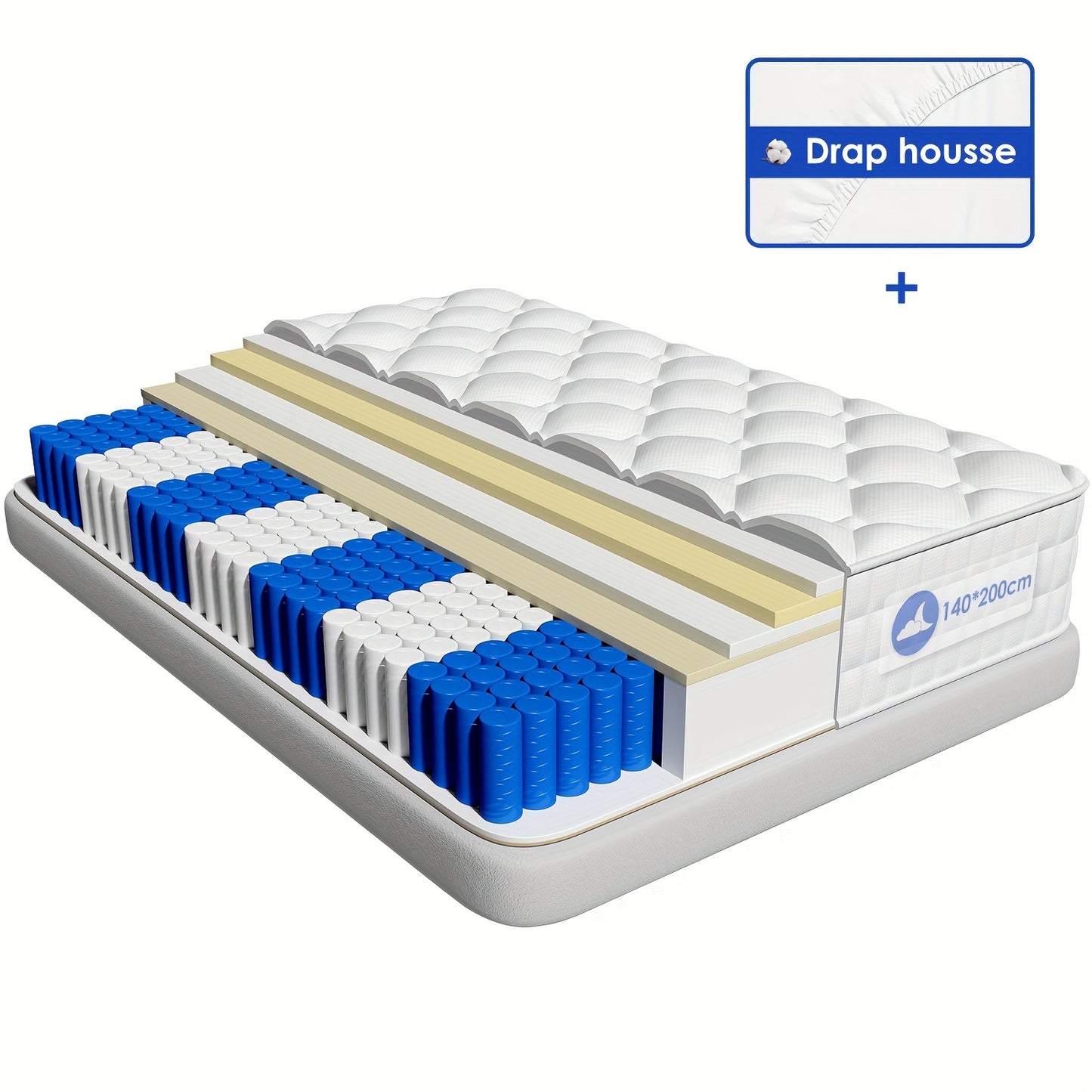 Matras – Pocketveringmatras – Tweepersoonsmatras – 7-Zones Matras – Koudschuimmatras – 140x190/90x200 cm – Stevig H3 Ligcomfort – Afneembare Wasbare Katoenen Hoes