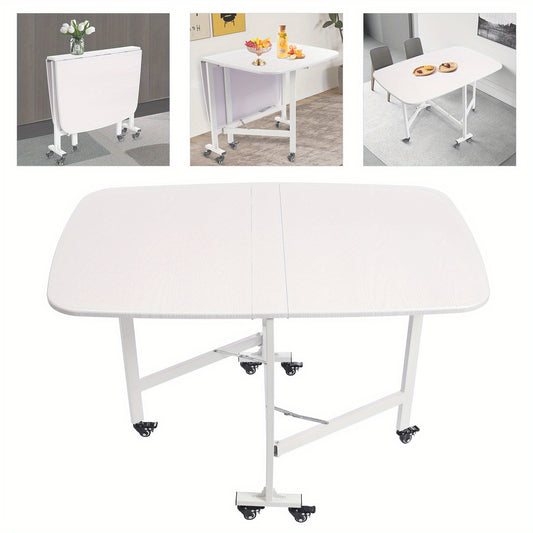 Klaptafel – Vouwtafel – Opvouwbare Tafel – Plooitafel – Bijzettafel – Drievoudig Opvouwbaar – 120x80x75 cm – Wit Met Houtnerfstructuur – Voor Binnen & Buiten Met 6 Zwenkwieltjes