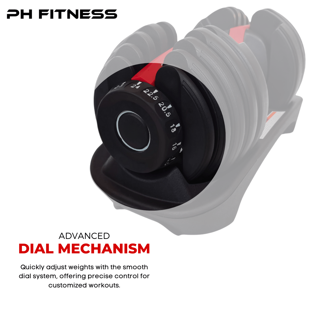 Verstelbare Dumbbell – Halter – Fitness Gewicht – Trainingsgewicht – Dumbbell Set – 15 Gewichtsniveaus 2,5-24 kg – Duurzaam Staal & Comfortabele Grip – Rood