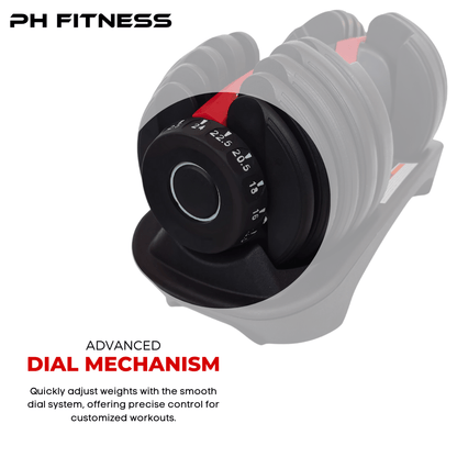 Verstelbare Dumbbell – Halter – Fitness Gewicht – Trainingsgewicht – Dumbbell Set – 15 Gewichtsniveaus 2,5-24 kg – Duurzaam Staal & Comfortabele Grip – Rood