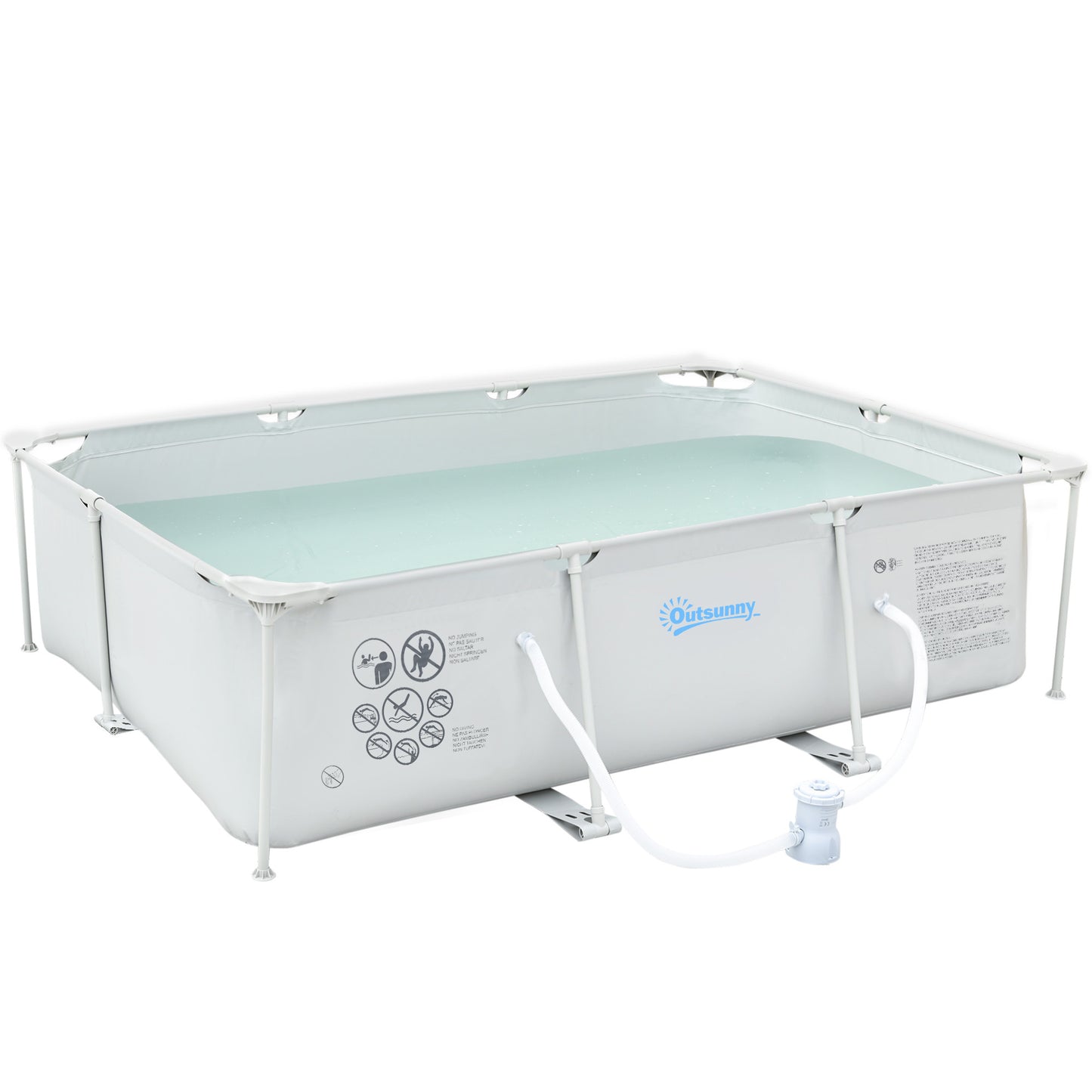 Opzetzwembad – Zwembad – Buitenzwembad – Frame Zwembad – Rechthoekig Zwembad – Grijs – Stevig Metalen Frame – Inclusief Filterpomp 292x190x75 cm