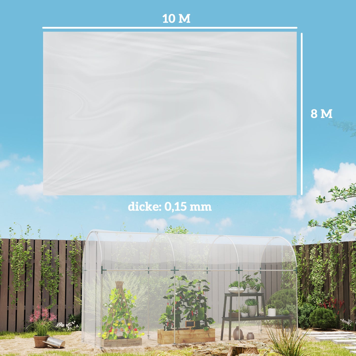 Kasfolie – Tuinfolie – Kassenfolie – Groentetunnelfolie – Tuinzeil – 0,15 mm Polypropyleen – 8 x 10 Meter Waterdicht & UV-Beschermd