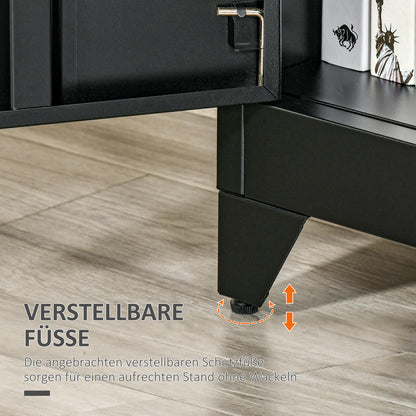 Metalen Opbergkast – Stalen Kast – Documentenkast – Archiefkast – Opbergkast Kantoor – Verstelbare Plank – Dubbele Magneetschuifdeuren – 75x33x110 cm – Zwart