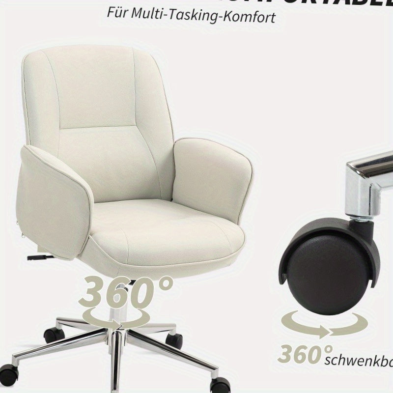 Ergonomische Bureaustoel – Bureaustoel Met Wieltjes – Draaistoel – Thuiswerkstoel – Kantoorstoel – Verstelbare Zithoogte – Crème Microfiber Bekleding