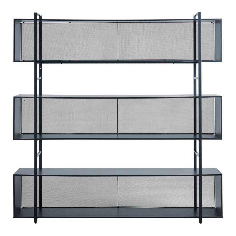 Boekenkast – Vakkenkast – Opbergkast – Open Kast – Wandrek – Zwart Metalen Frame – 3 Ruime Vakken – 180x180x33 cm