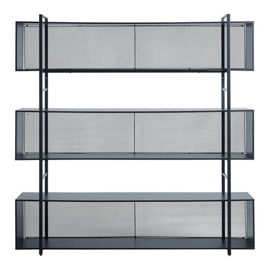 Boekenkast – Vakkenkast – Opbergkast – Open Kast – Wandrek – Zwart Metalen Frame – 3 Ruime Vakken – 180x180x33 cm
