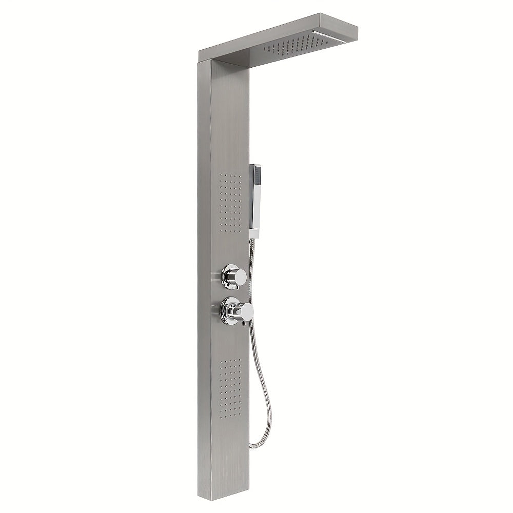 Hydraulische Massage Douchewand – Douchepaneel – Regendouche – Waterval Douche – Handdouche – Geborsteld RVS – 4 Waterstanden – 150 Anti-Kalk Massagejets – 130 cm Hoog