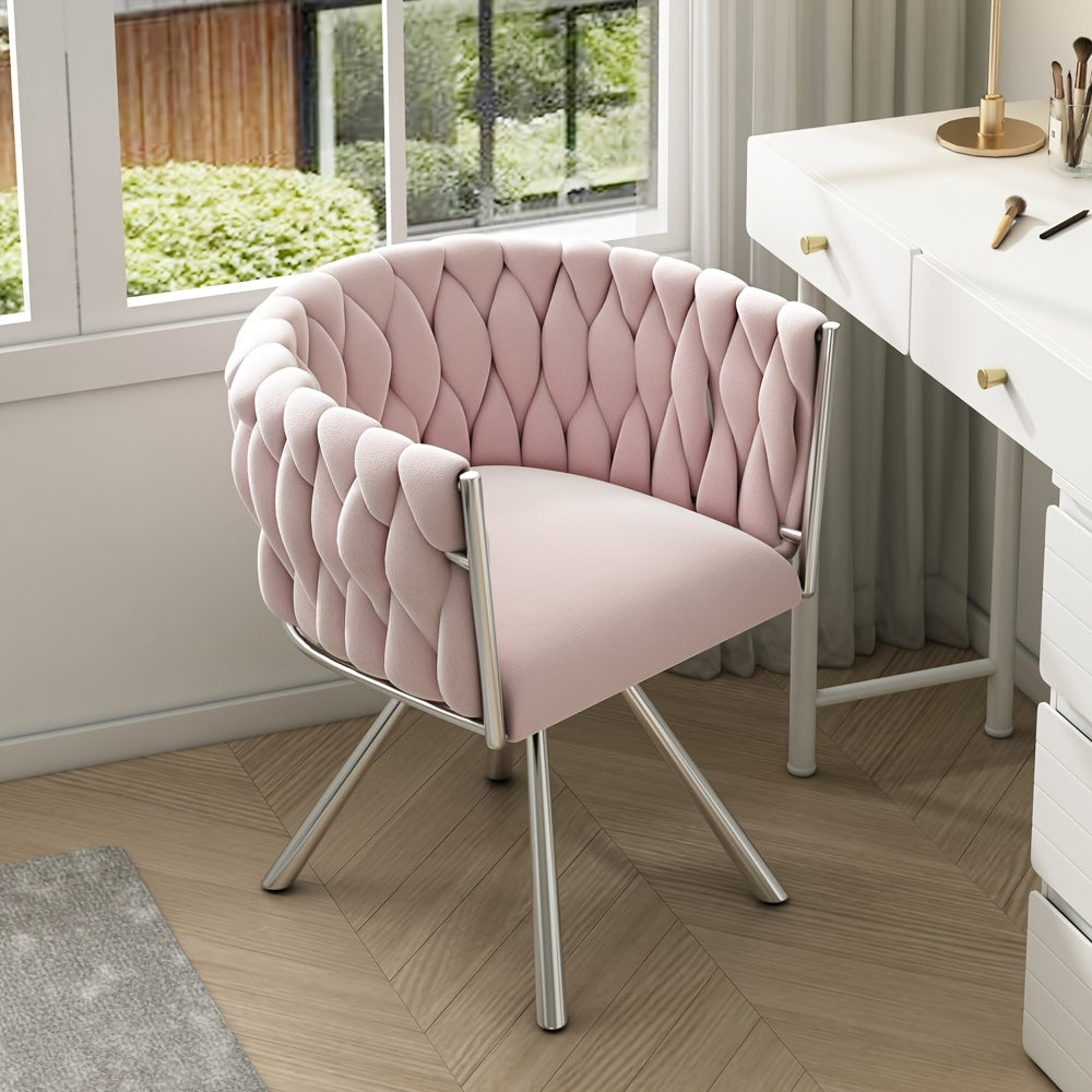 Draaistoel – Kuipstoel – Eetkamerstoel – Fauteuil – Kaptafelstoel – Velvet Bekleding – 360° Draaibaar – Met Metalen Poten – Roze