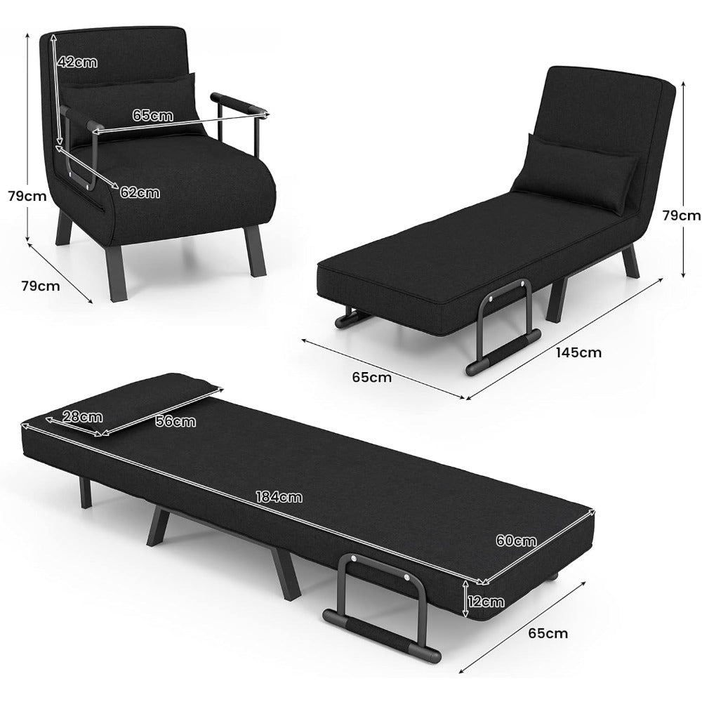 4-in-1 Slaapbank – Opvouwbare Bank – Relaxstoel – Ligstoel – Eenpersoonsbed – Verstelbare Rugleuning – Linnen Bekleding – Compact & Multifunctioneel