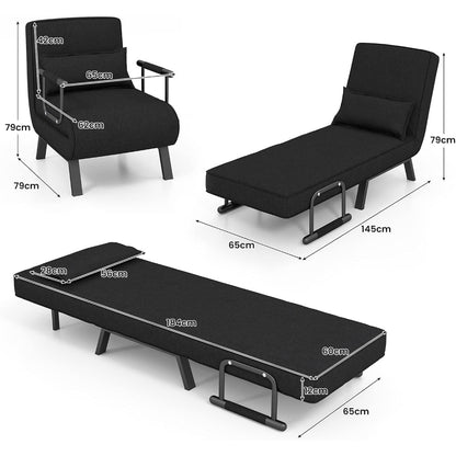 4-in-1 Opvouwbare Sofa Bed – Slaapbank – Relaxstoel – Ligstoel – Krukje – Verstelbare Rugleuning – Hoogwaardig Memory Foam – Grijs