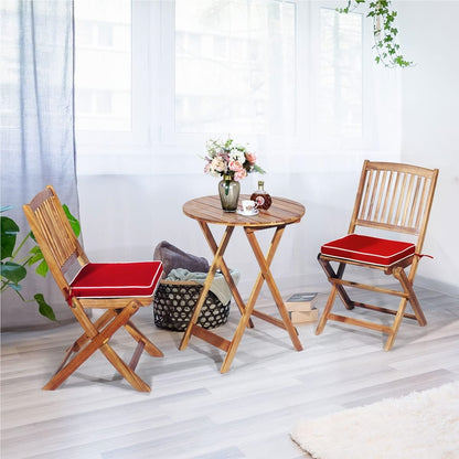 Bistroset – Tuinset – Balkonset – Eettafelset – Tuinmeubilair – Inklapbaar – Acaciahouten 3-delig met Rood Kussen