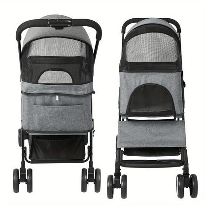 Huisdierr buggy – Dierenwagen – Hondenwagen – Kattenbuggy – Wandelwagen – Extra Groot 124x63x40 cm – Stevig Legeringsstaal, Opvouwbaar Met Regenhoes