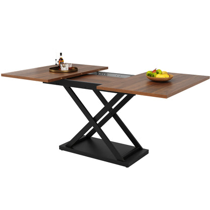 Extendable Walnut Dining Table with Black Iron Legs, 120-160 x 80cm, Space-Saving Design for Kitchen & Living Room, Classic Hardwood Finish, Easy Assembly, Sturdy X-Shaped Frame, Walnut Furniture