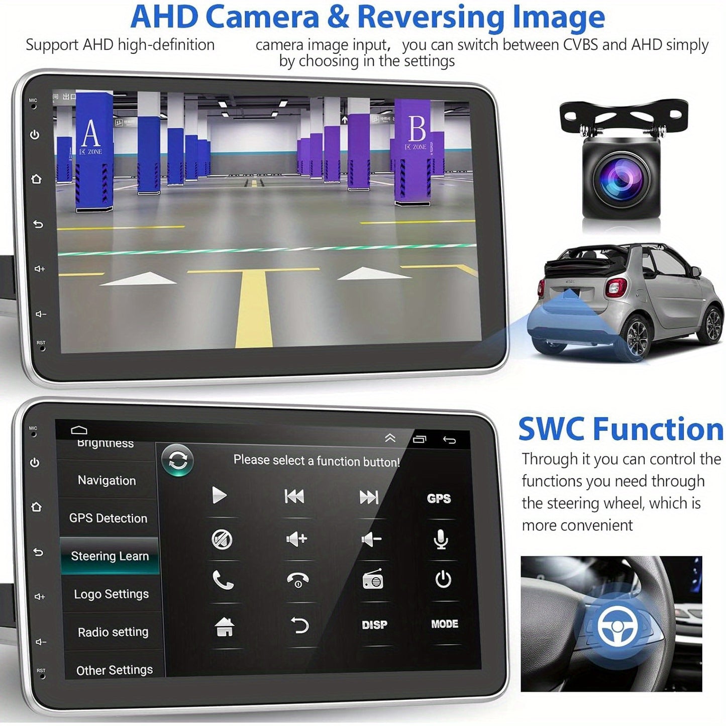 Autoradio – Android Car Radio – 1 DIN Radio – Auto Multimedia Speler – GPS Navigatie – 10,1 Inch Draaibaar Touchscreen – Inclusief Achteruitrijcamera