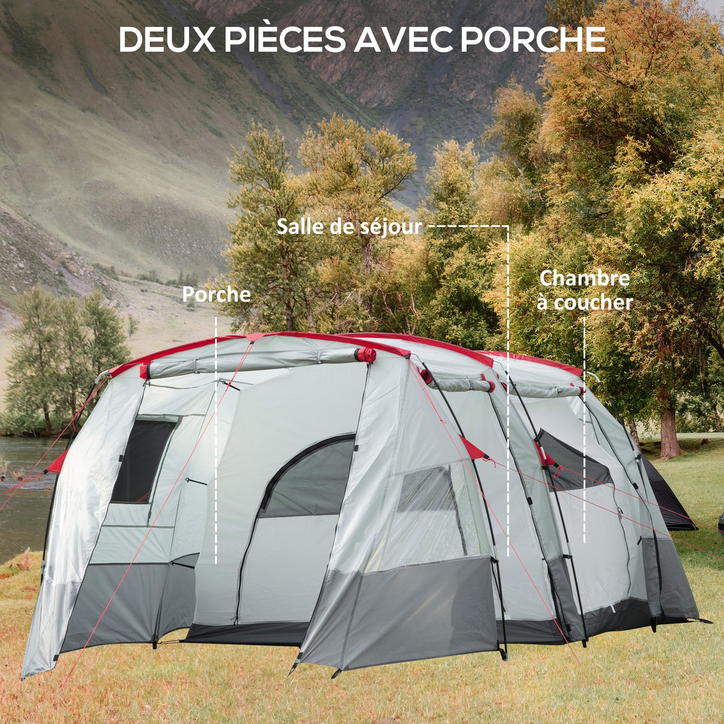 Campingtent – Kampeertent – Familietent – Tunneltent – Pop-up Tent – Ruim Voor 6-8 Personen – Lichtgewicht Polyester Met Glasvezel Stokken