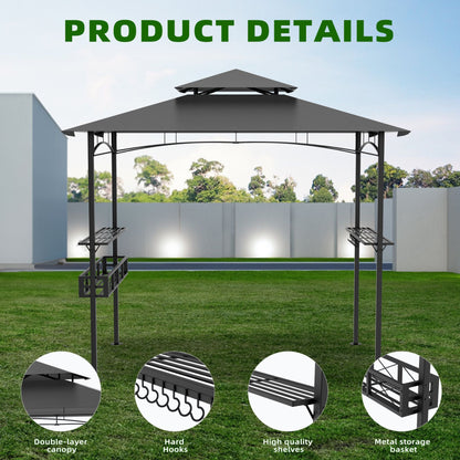 BBQ Overkapping – BBQ Paviljoen – Terrasoverkapping – Barbecue Tent – Tuinpaviljoen – Ruim Ontwerp – UV-bestendig Polyester – Stevig Metalen Frame – Zijplanken & Onderkast
