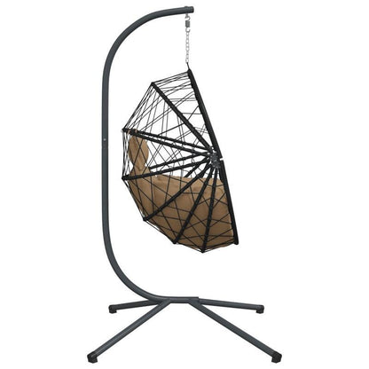 Hangstoel – Egg Chair – Tuinstoel – Hangstoel Met Standaard – Losse Hangstoel – Taupe Kleur – Zwart Rattan Frame – Inclusief 2 Kussens – Met Zijvakken