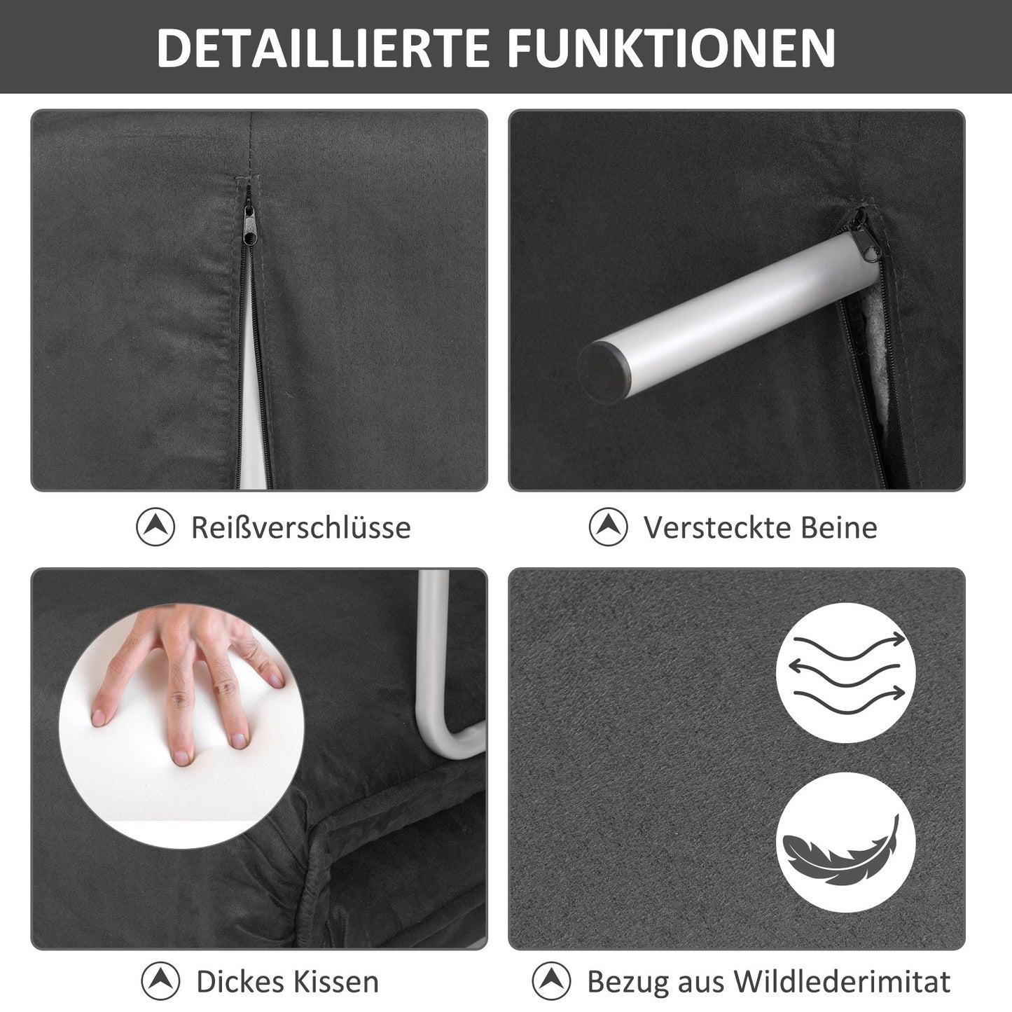 2-Zits Slaapfauteuil – Slaapbank – Bedfauteuil – Loungestoel – Gastensofa – Multifunctioneel 3-in-1 Design – Compact 65x69x80 cm – Micro-suède Grijs