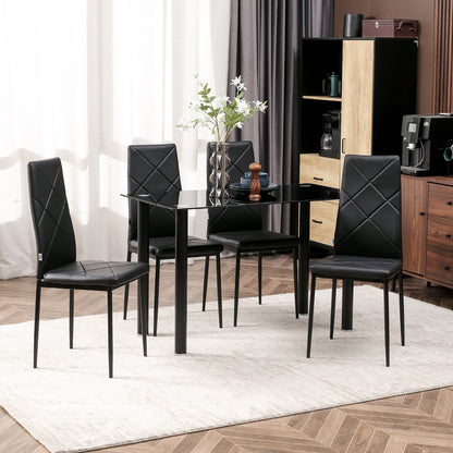 Eetkamerstoel – Keukenstoel – Stoel Met Hoge Rugleuning – Diningset Stoelen – Zwarte Stoelen – Gevuld Schuimzitvlak – Stalen Poten Met Anti-slip Pads
