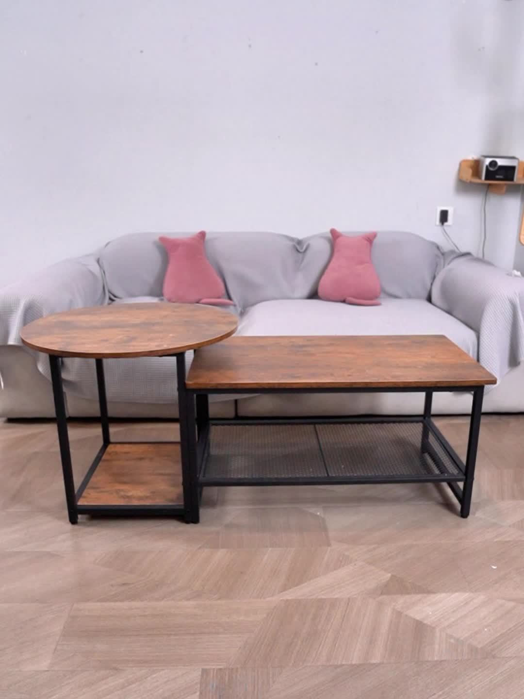 Salontafel – Koffietafel – Theetafel – Woonkamertafel – Bijzettafel – 2-in-1 Afneembaar – Robuust Hout Met Zwart Metalen Frame