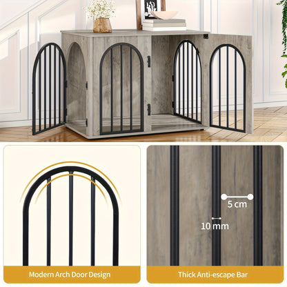 Hondenbench – Hondenkooi – Kennel – Hondenhok – Huisdierbench – Ruim 80x56x61 cm – Stijlvol met Zijtafeltje en Verstelbare Poten – Stevige Roestvrijstalen Constructie