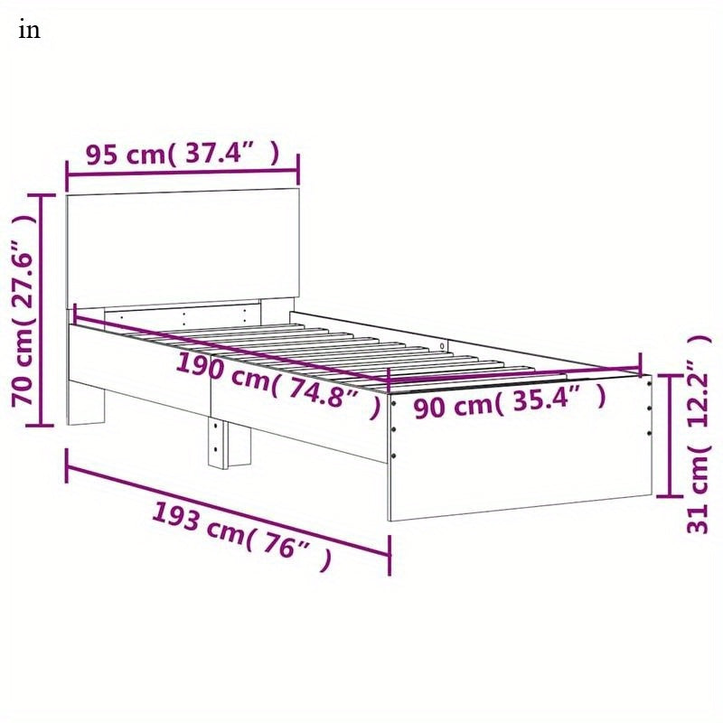 Bedframe – Eenpersoonsbed – Houten Bed – Slaapkamermeubel – Bedombouw – Sonoma Eik – 90x190 cm – Eenvoudige Montage