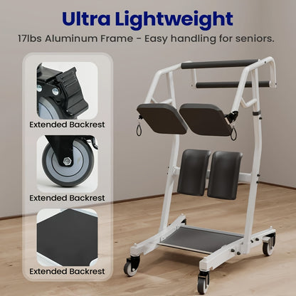 Tillift – Transferhulp – Patiëntenlift – Passieve Tillift – Personenlift – Verstelbare Hoogte – Inklapbaar Frame – Veilig Gewatteerd Tuig – 180 kg Draagvermogen