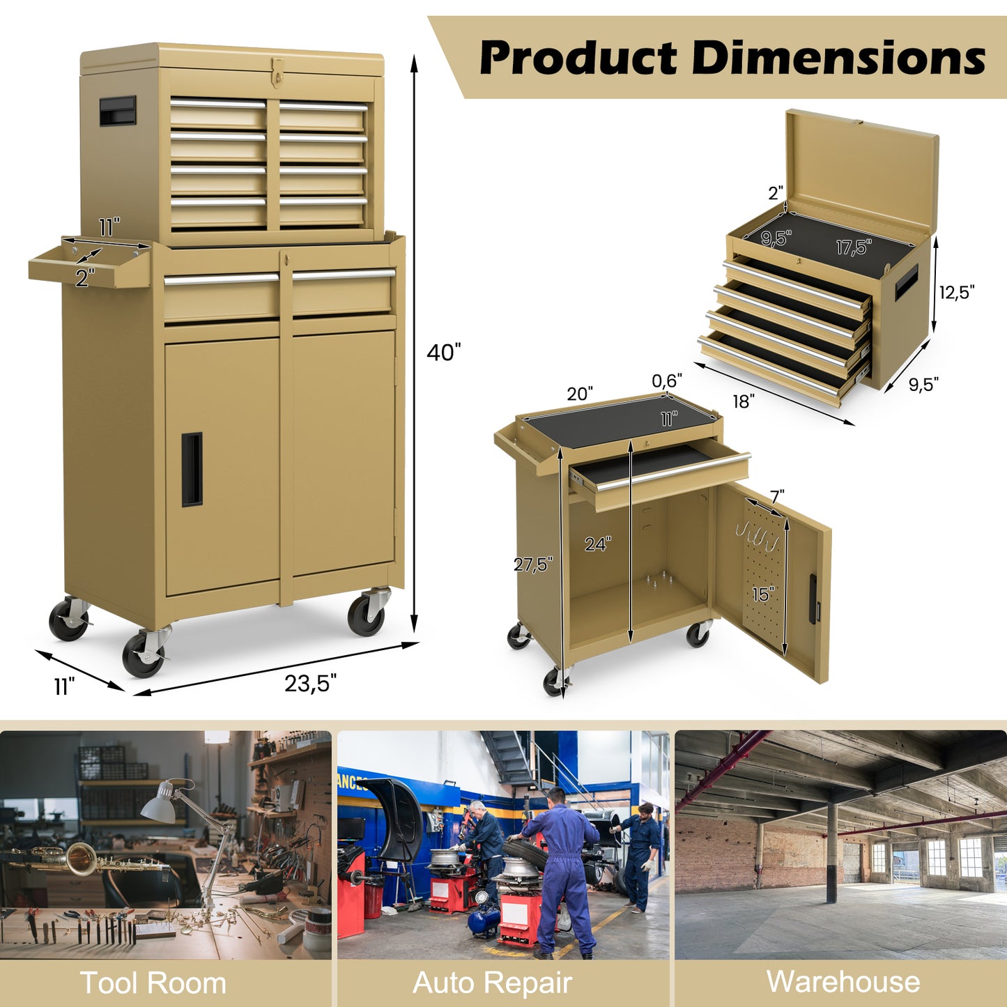 Gereedschapskist – Werkplaatskast – Gereedschapswagen – Toolcabinet – Rolbox – 5 Laden – 2-in-1 Grote Capaciteit Met Wielen En Veilig Auto-Lock System