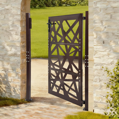 Garden Gate | 105cm x 150cm Brown Metal Gate, Privacy Screen Type, Galvanized Steel, Brand NaMaSyo